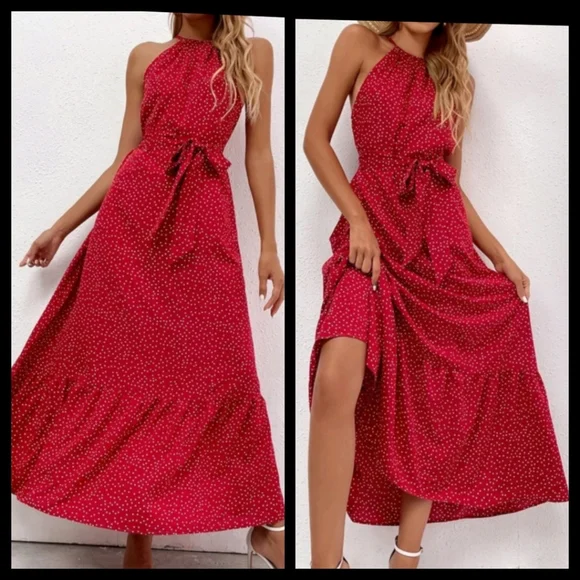 Boho Red Polka Dot Maxi Dress S, M, L, NWOT - Picture 2 of 5